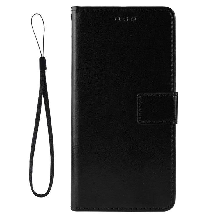 For vivo Y15s/Y15a/Y10/T1/Y01/iQOO U5x Folio Flip Well-protected Stand Wallet Crazy Horse Texture PU Leather Phone Cover Case - Black