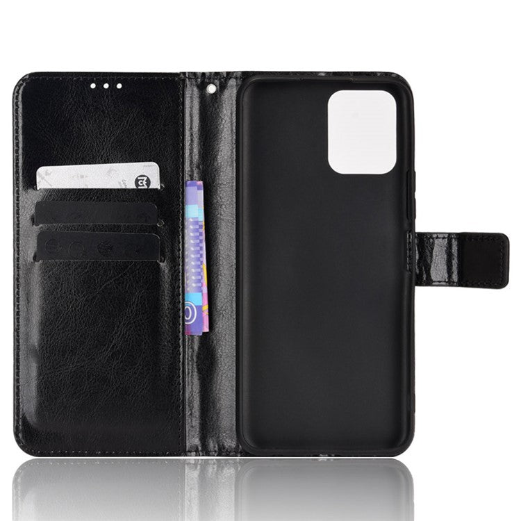 For vivo Y15s/Y15a/Y10/T1/Y01/iQOO U5x Folio Flip Well-protected Stand Wallet Crazy Horse Texture PU Leather Phone Cover Case - Black