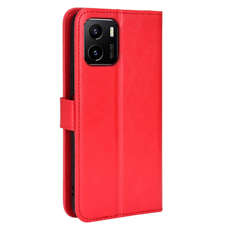 For vivo Y15s/Y15a/Y10/T1/Y01/iQOO U5x Folio Flip Well-protected Stand Wallet Crazy Horse Texture PU Leather Phone Cover Case - Red