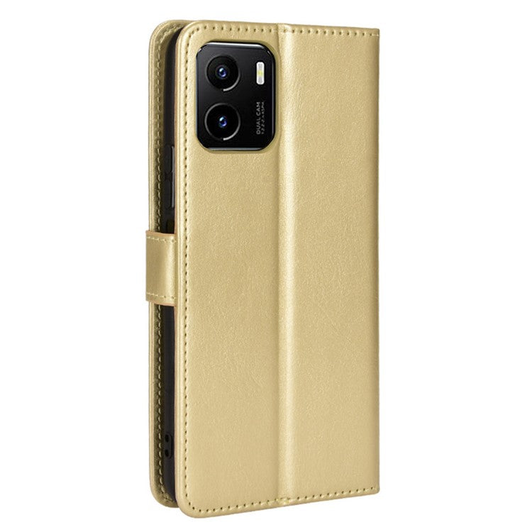 For vivo Y15s/Y15a/Y10/T1/Y01/iQOO U5x Folio Flip Well-protected Stand Wallet Crazy Horse Texture PU Leather Phone Cover Case - Gold