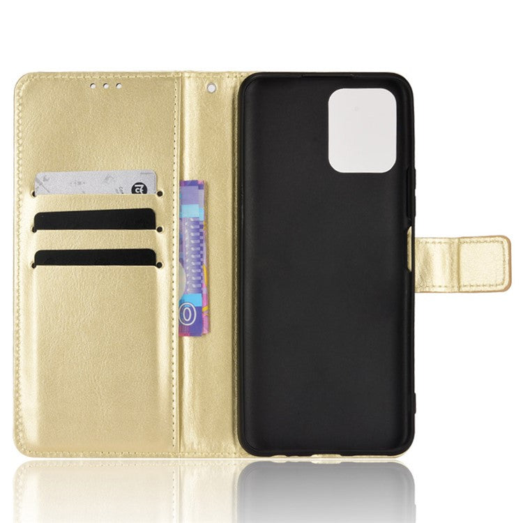 For vivo Y15s/Y15a/Y10/T1/Y01/iQOO U5x Folio Flip Well-protected Stand Wallet Crazy Horse Texture PU Leather Phone Cover Case - Gold