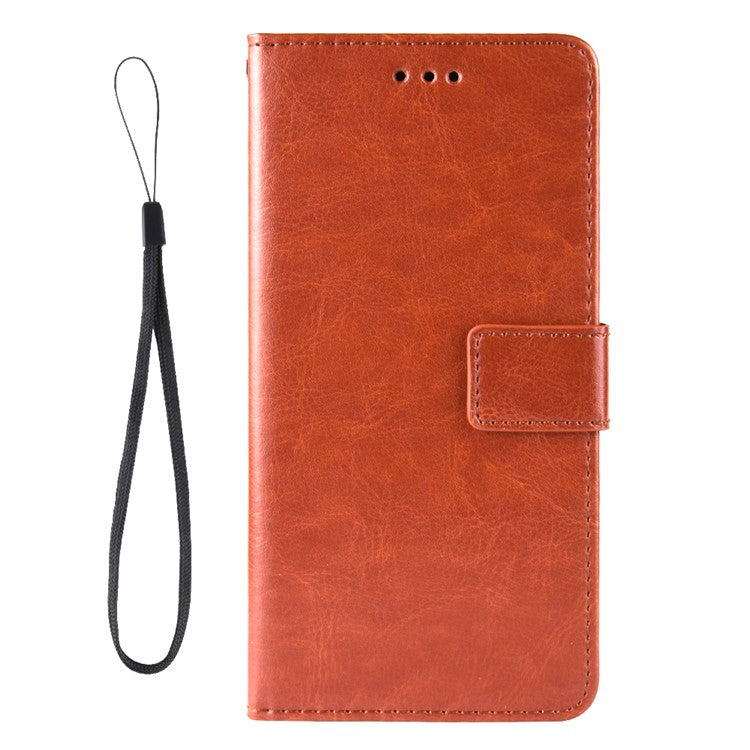 For vivo Y15s/Y15a/Y10/T1/Y01/iQOO U5x Folio Flip Well-protected Stand Wallet Crazy Horse Texture PU Leather Phone Cover Case - Brown