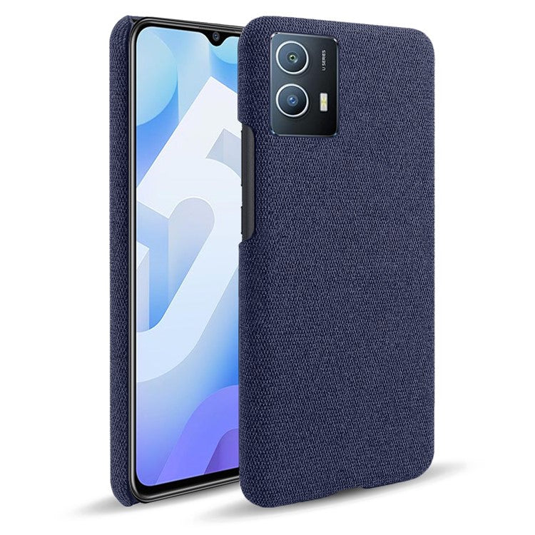 For vivo Y55 5G / IQOO U5 Drop Protection Soft Cloth Texture Hard PC Impact Resistant Phone Case - Blue