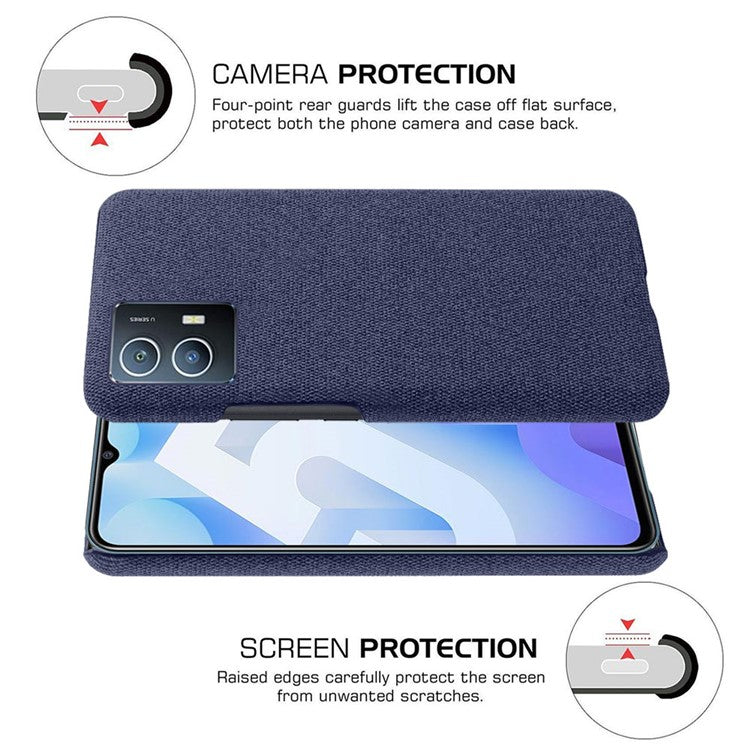 For vivo Y55 5G / IQOO U5 Drop Protection Soft Cloth Texture Hard PC Impact Resistant Phone Case - Blue