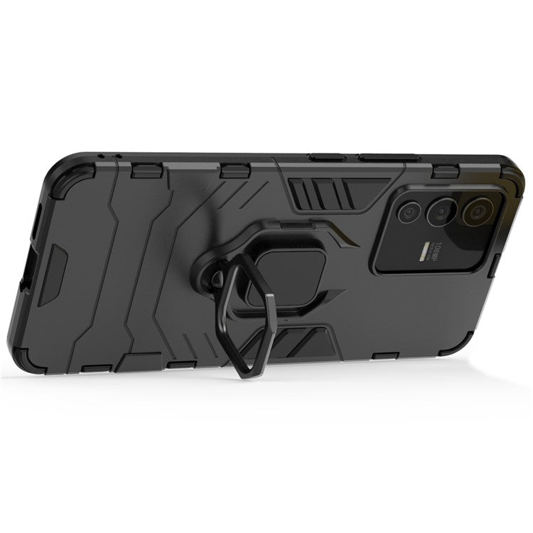 Cellphone Case Bag for vivo S12 Ring Kickstand Sturdy Anti-Shock Flexible TPU + Hard PC Back Cover - Black