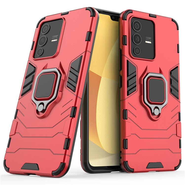 Cellphone Case Bag for vivo S12 Ring Kickstand Sturdy Anti-Shock Flexible TPU + Hard PC Back Cover - Red