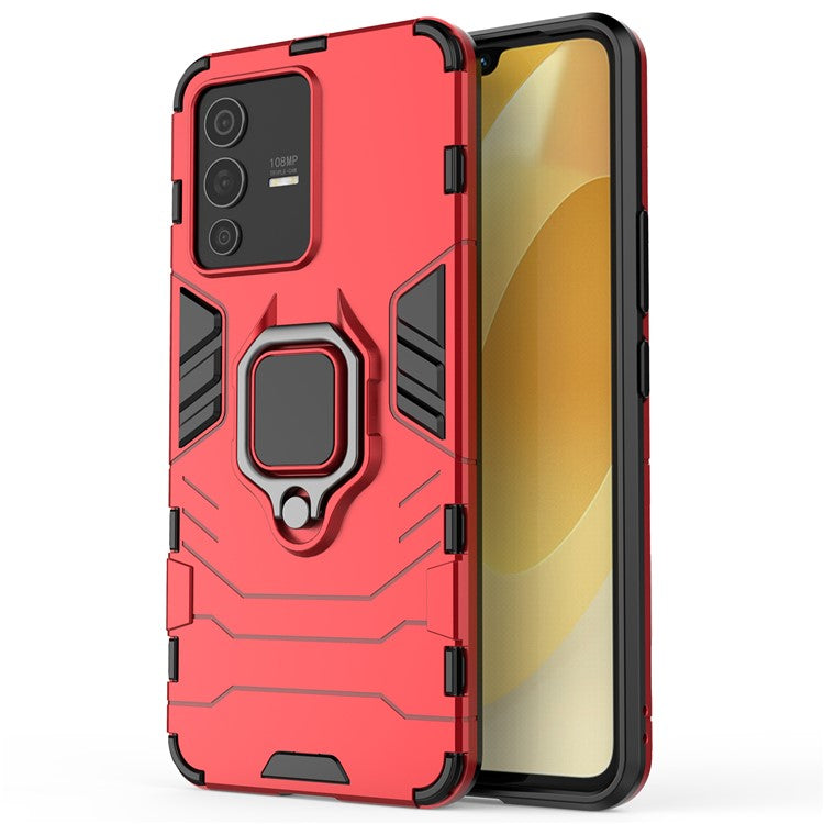 Cellphone Case Bag for vivo S12 Ring Kickstand Sturdy Anti-Shock Flexible TPU + Hard PC Back Cover - Red