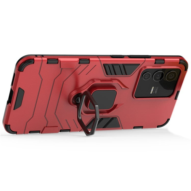 Cellphone Case Bag for vivo S12 Ring Kickstand Sturdy Anti-Shock Flexible TPU + Hard PC Back Cover - Red