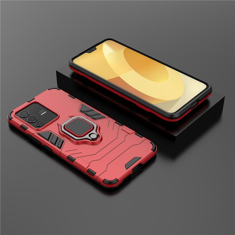 Cellphone Case Bag for vivo S12 Ring Kickstand Sturdy Anti-Shock Flexible TPU + Hard PC Back Cover - Red