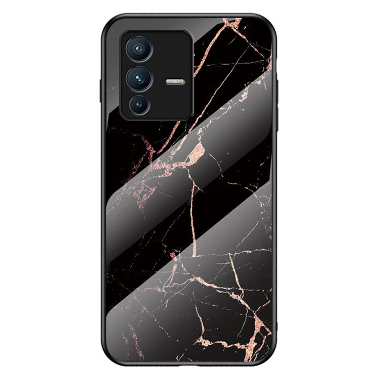 For vivo S12/V23 5G Anti-drop Marble Pattern Phone Case Tempered Glass + PC + TPU Protective Cover - Gold Black Marble