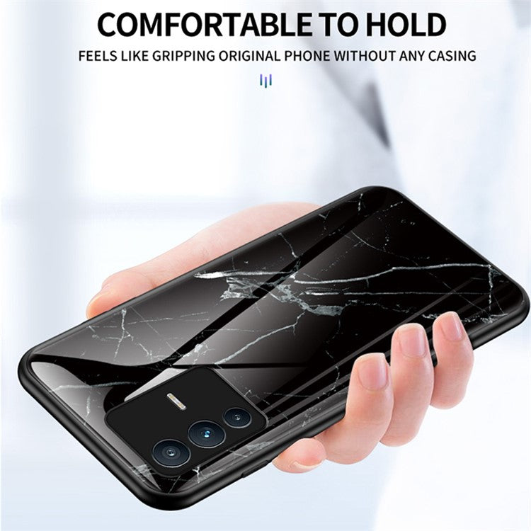 For vivo S12/V23 5G Anti-drop Marble Pattern Phone Case Tempered Glass + PC + TPU Protective Cover - Gold Black Marble