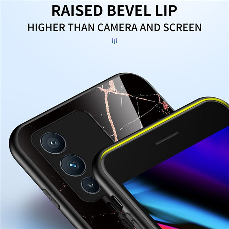 For vivo S12/V23 5G Anti-drop Marble Pattern Phone Case Tempered Glass + PC + TPU Protective Cover - Gold Black Marble