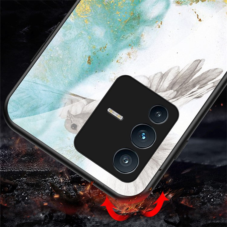 For vivo S12/V23 5G Anti-drop Marble Pattern Phone Case Tempered Glass + PC + TPU Protective Cover - Gold Black Marble