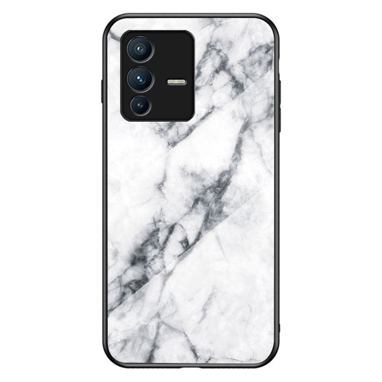 For vivo S12/V23 5G Anti-drop Marble Pattern Phone Case Tempered Glass + PC + TPU Protective Cover - White Marble