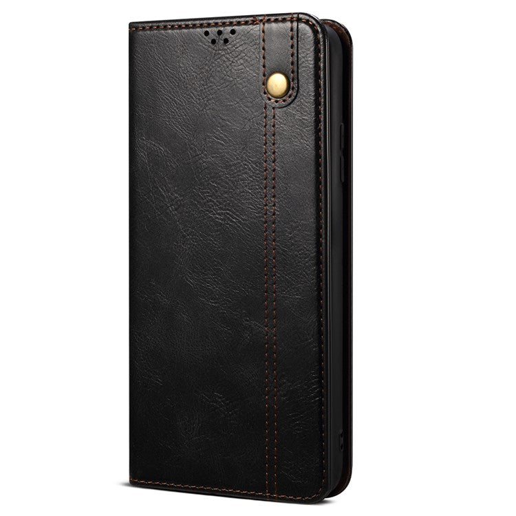 For vivo S12/V23 5G Waxy Crazy Horse Texture Wallet Stand PU Leather Cover Phone Case - Black