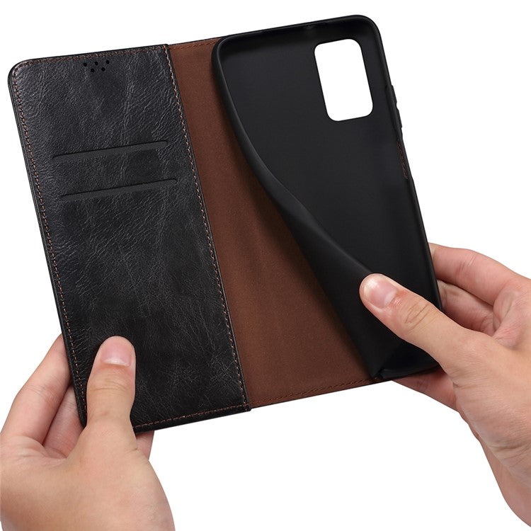 For vivo S12/V23 5G Waxy Crazy Horse Texture Wallet Stand PU Leather Cover Phone Case - Black