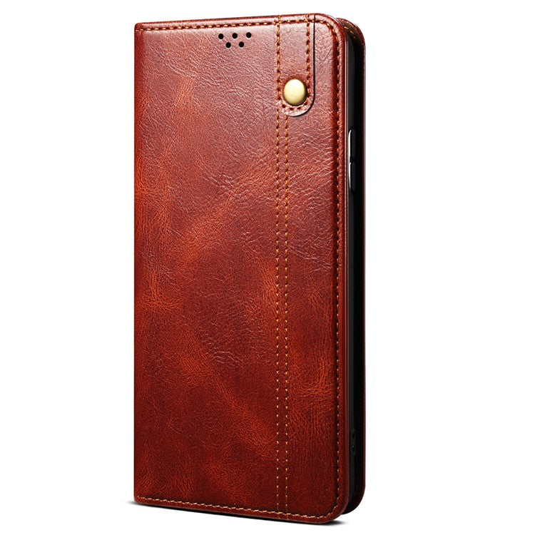 For vivo S12/V23 5G Waxy Crazy Horse Texture Wallet Stand PU Leather Cover Phone Case - Brown