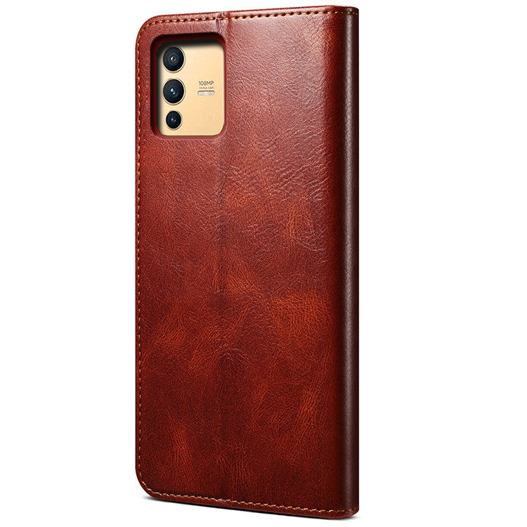 For vivo S12/V23 5G Waxy Crazy Horse Texture Wallet Stand PU Leather Cover Phone Case - Brown