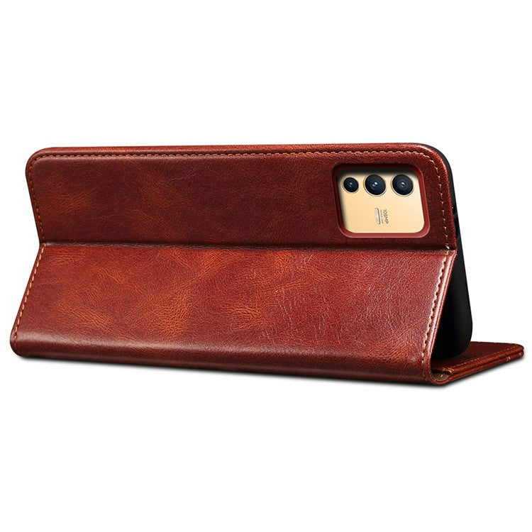 For vivo S12/V23 5G Waxy Crazy Horse Texture Wallet Stand PU Leather Cover Phone Case - Brown