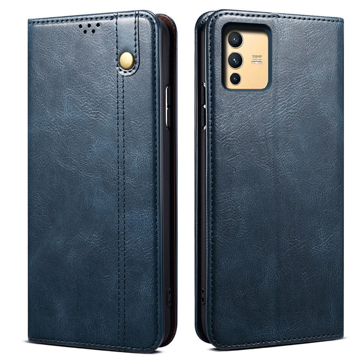 For vivo S12/V23 5G Waxy Crazy Horse Texture Wallet Stand PU Leather Cover Phone Case - Blue