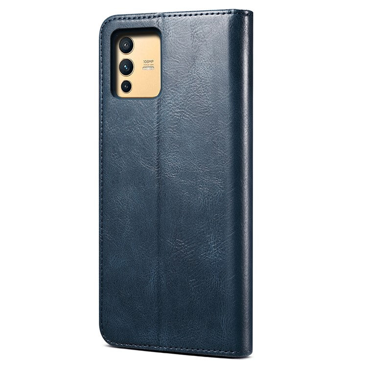 For vivo S12/V23 5G Waxy Crazy Horse Texture Wallet Stand PU Leather Cover Phone Case - Blue