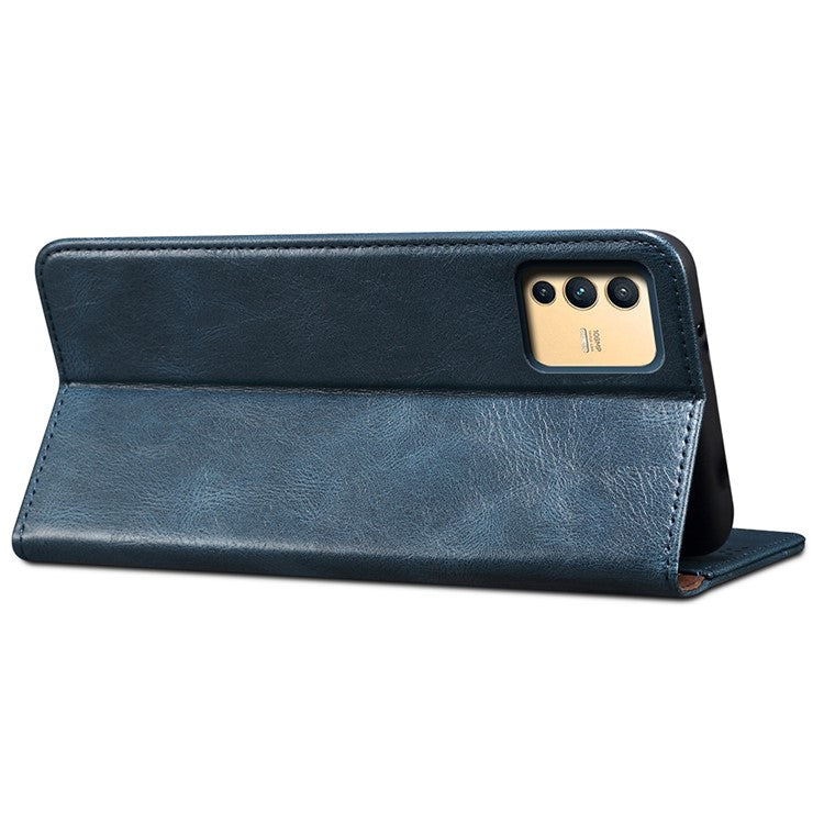 For vivo S12/V23 5G Waxy Crazy Horse Texture Wallet Stand PU Leather Cover Phone Case - Blue