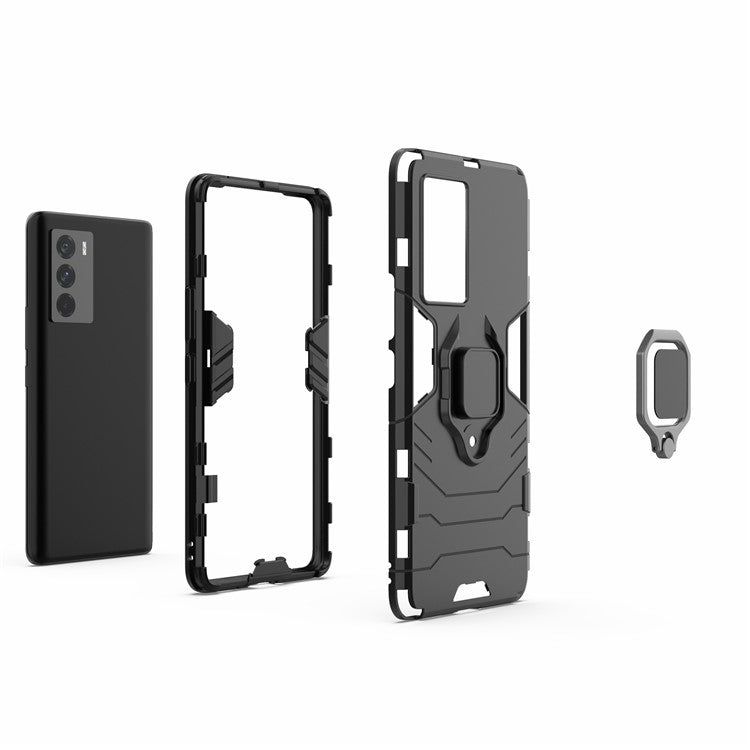 For vivo iQOO Neo5 S Ring Kickstand Hard PC+ Soft TPU Phone Case Heavy Duty Shockproof Protective Cover - Black