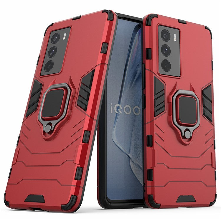 For vivo iQOO Neo5 S Ring Kickstand Hard PC+ Soft TPU Phone Case Heavy Duty Shockproof Protective Cover - Red