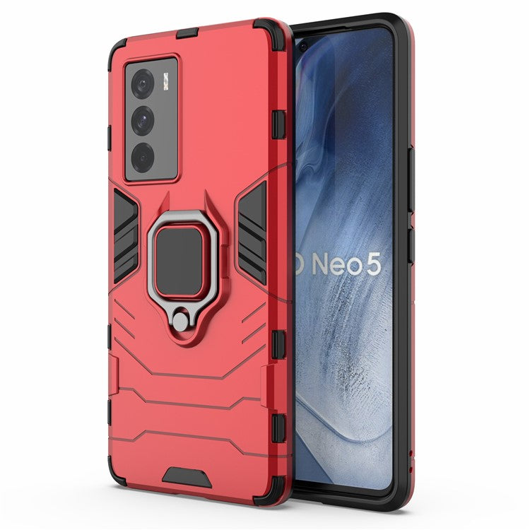 For vivo iQOO Neo5 S Ring Kickstand Hard PC+ Soft TPU Phone Case Heavy Duty Shockproof Protective Cover - Red