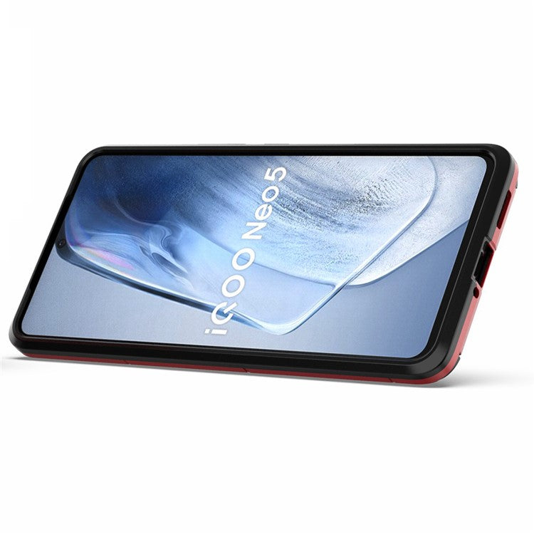 For vivo iQOO Neo5 S Ring Kickstand Hard PC+ Soft TPU Phone Case Heavy Duty Shockproof Protective Cover - Red