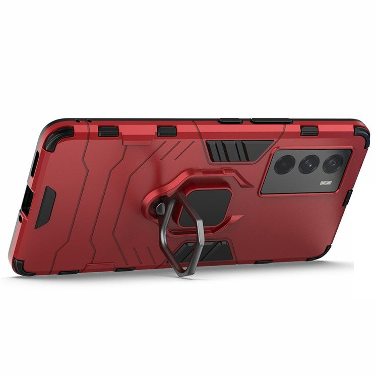 For vivo iQOO Neo5 S Ring Kickstand Hard PC+ Soft TPU Phone Case Heavy Duty Shockproof Protective Cover - Red