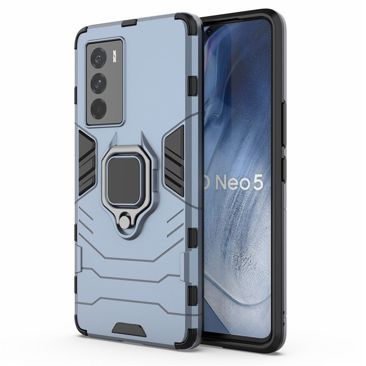 For vivo iQOO Neo5 S Ring Kickstand Hard PC+ Soft TPU Phone Case Heavy Duty Shockproof Protective Cover - Blue