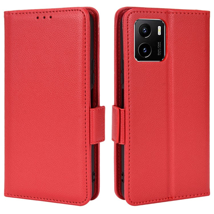 For vivo Y15s/Y15a/Y10/T1/Y01/iQOO U5x Shockproof PU Leather Surface Magnetic Smartphone Shell Litchi Texture Stand Wallet Case Mobile Phone Cover  - Red