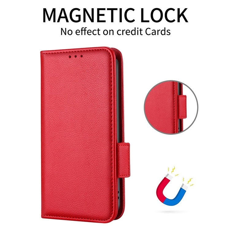 For vivo Y15s/Y15a/Y10/T1/Y01/iQOO U5x Shockproof PU Leather Surface Magnetic Smartphone Shell Litchi Texture Stand Wallet Case Mobile Phone Cover  - Red