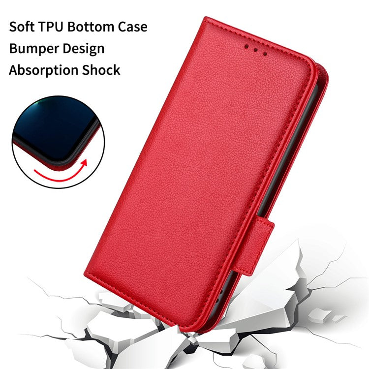 For vivo Y15s/Y15a/Y10/T1/Y01/iQOO U5x Shockproof PU Leather Surface Magnetic Smartphone Shell Litchi Texture Stand Wallet Case Mobile Phone Cover  - Red