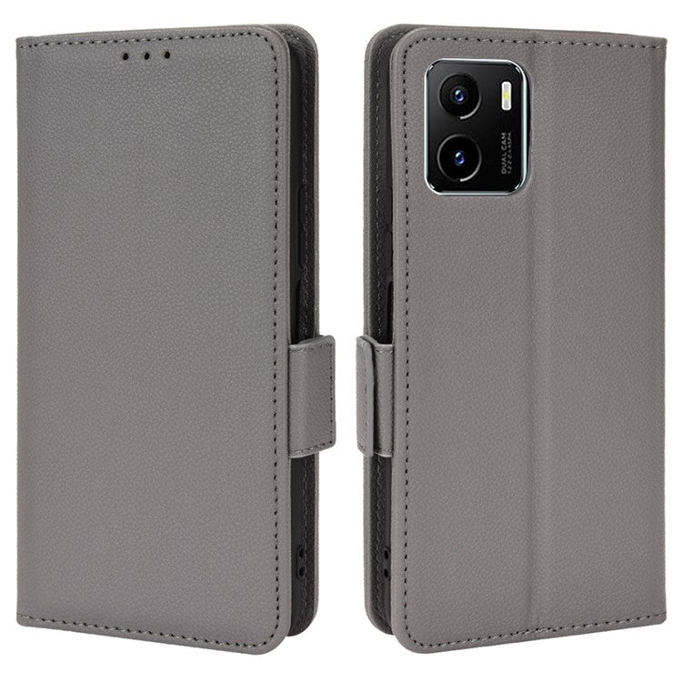 For vivo Y15s/Y15a/Y10/T1/Y01/iQOO U5x Shockproof PU Leather Surface Magnetic Smartphone Shell Litchi Texture Stand Wallet Case Mobile Phone Cover  - Grey