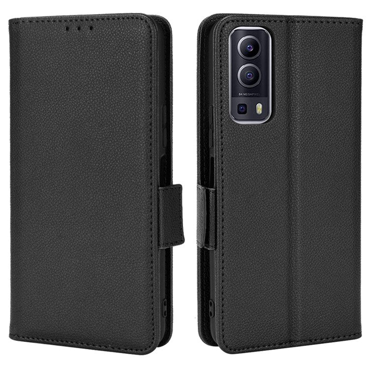 For vivo Y72 5G (Global Version) / Y52 5G / Y53s 5G / iQOO Z3 5G / T1x / iQOO Z5x Magnetic Wallet Case Litchi Texture PU Leather Stand Shockproof Cover - Black