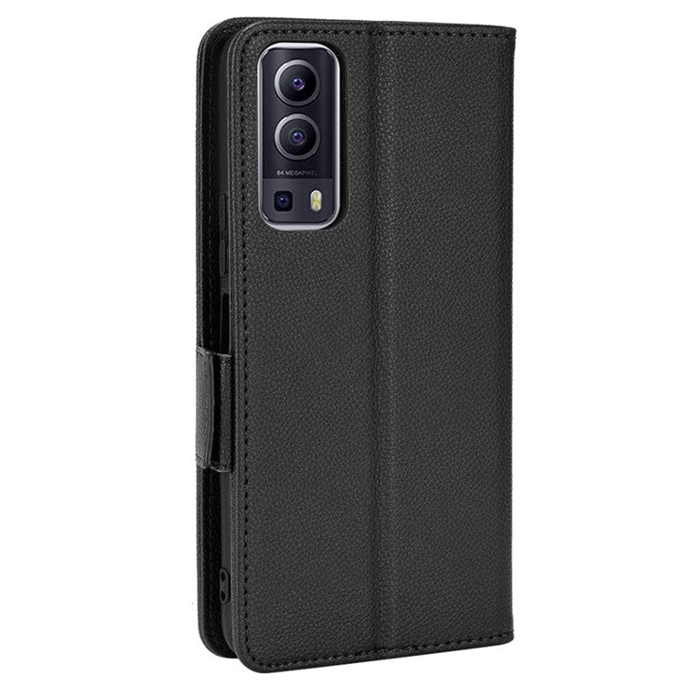 For vivo Y72 5G (Global Version) / Y52 5G / Y53s 5G / iQOO Z3 5G / T1x / iQOO Z5x Magnetic Wallet Case Litchi Texture PU Leather Stand Shockproof Cover - Black