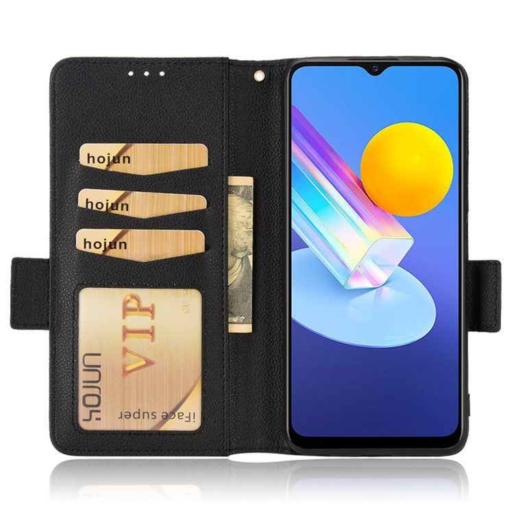 For vivo Y72 5G (Global Version) / Y52 5G / Y53s 5G / iQOO Z3 5G / T1x / iQOO Z5x Magnetic Wallet Case Litchi Texture PU Leather Stand Shockproof Cover - Black