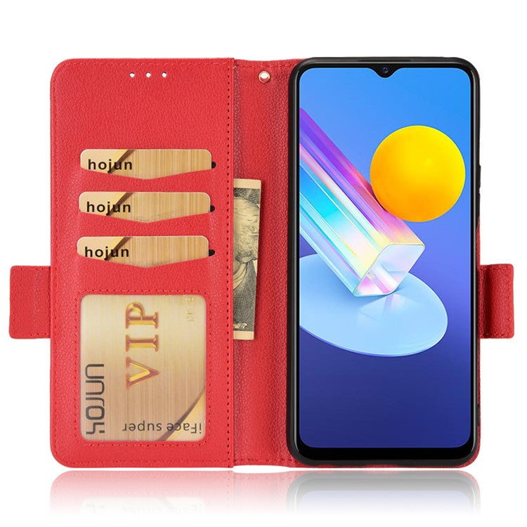 For vivo Y72 5G (Global Version) / Y52 5G / Y53s 5G / iQOO Z3 5G / T1x / iQOO Z5x Magnetic Wallet Case Litchi Texture PU Leather Stand Shockproof Cover - Red