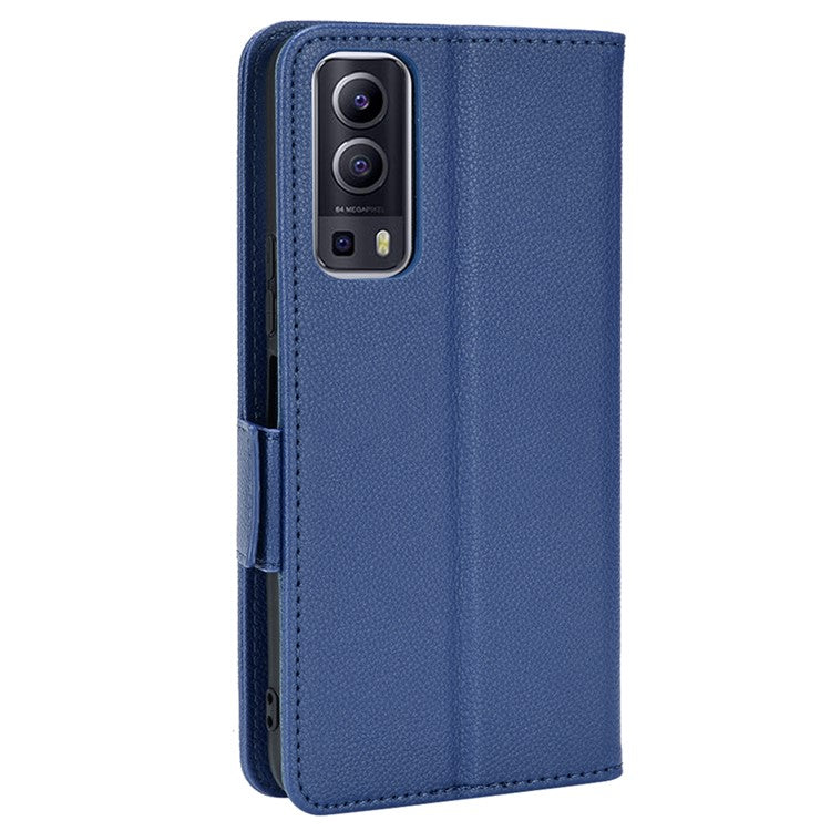 For vivo Y72 5G (Global Version) / Y52 5G / Y53s 5G / iQOO Z3 5G / T1x / iQOO Z5x Magnetic Wallet Case Litchi Texture PU Leather Stand Shockproof Cover - Dark Blue