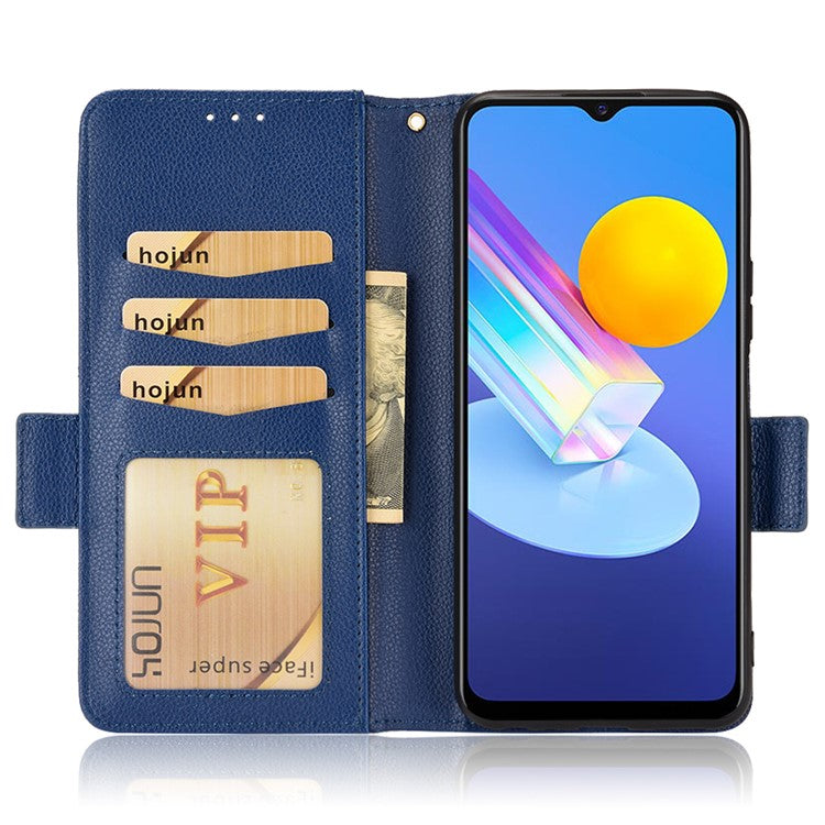 For vivo Y72 5G (Global Version) / Y52 5G / Y53s 5G / iQOO Z3 5G / T1x / iQOO Z5x Magnetic Wallet Case Litchi Texture PU Leather Stand Shockproof Cover - Dark Blue