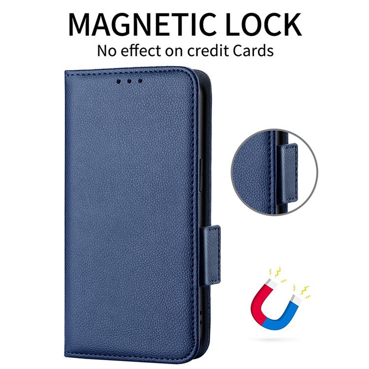 For vivo Y72 5G (Global Version) / Y52 5G / Y53s 5G / iQOO Z3 5G / T1x / iQOO Z5x Magnetic Wallet Case Litchi Texture PU Leather Stand Shockproof Cover - Dark Blue