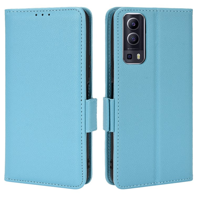 For vivo Y72 5G (Global Version) / Y52 5G / Y53s 5G / iQOO Z3 5G / T1x / iQOO Z5x Magnetic Wallet Case Litchi Texture PU Leather Stand Shockproof Cover - Baby Blue