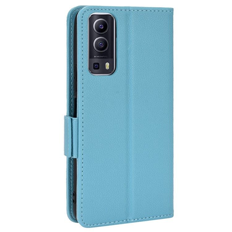 For vivo Y72 5G (Global Version) / Y52 5G / Y53s 5G / iQOO Z3 5G / T1x / iQOO Z5x Magnetic Wallet Case Litchi Texture PU Leather Stand Shockproof Cover - Baby Blue