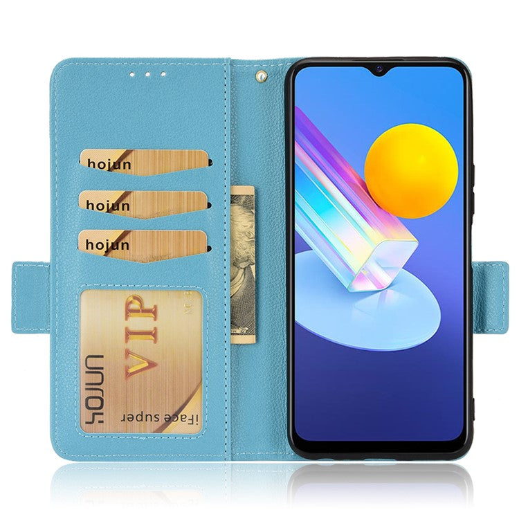 For vivo Y72 5G (Global Version) / Y52 5G / Y53s 5G / iQOO Z3 5G / T1x / iQOO Z5x Magnetic Wallet Case Litchi Texture PU Leather Stand Shockproof Cover - Baby Blue