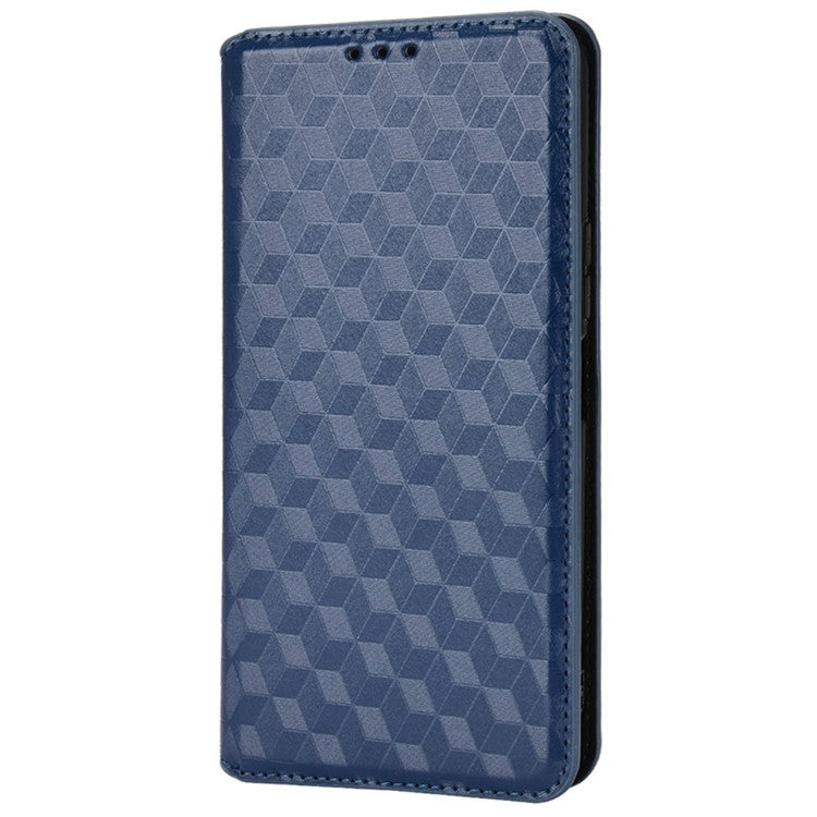 For vivo Y72 5G (Global)/Y52 5G/Y53s 5G/iQOO Z3 5G/T1X/iQOO Z5x 3D Rhombus Imprinted Phone Cover Wallet Stand Folio Flip Leather Case - Blue