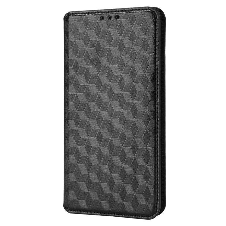 For vivo X60 Pro 5G (Global)/X60 5G 3D Rhombus Imprinted PU Leather Case Wallet Stand Protective Phone Cover - Black