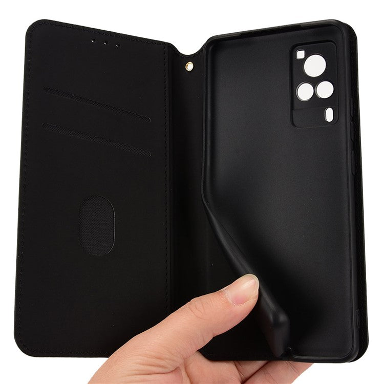 For vivo X60 Pro 5G (Global)/X60 5G 3D Rhombus Imprinted PU Leather Case Wallet Stand Protective Phone Cover - Black