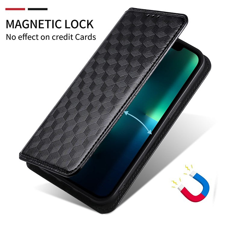 For vivo X60 Pro 5G (Global)/X60 5G 3D Rhombus Imprinted PU Leather Case Wallet Stand Protective Phone Cover - Black